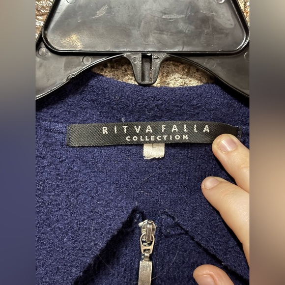 Vintage Marimekko X Rivta Falla Deep Navy Blue Knit Wool Jacket Size Large - Picture 2 of 6